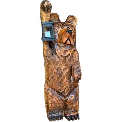 Statue de jardin résine ours cèdre porte bougie 20×8×7cm (1/5)