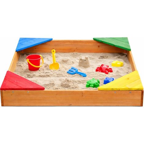 Sabbiera in Legno GINGER HOME per Bambini con 4 Sedute – 90×90 cm, per Cortile e Giardino (1/5)