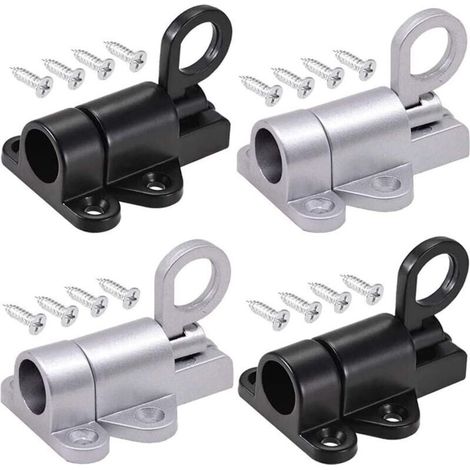 4 Pièces Automatique Verrou de Porte, Boulon Porte Loquet, Loquet de Porte, Ressort Bounce Verrou, avec 16 Vis, pour Fenêtres, Portes en Bois, Portes de Placard (Noir et Argent) (1/4)