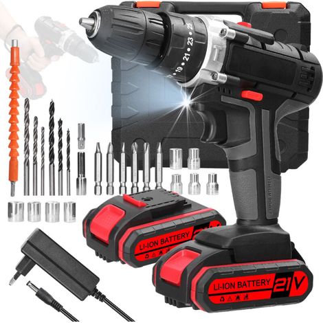 Perceuse Visseuse Sans Fil 21V, Visseuse Devisseuse Sans Fil avec 2 Batteries, 25 Réglages de Couple, avec 3 fonctions, 2 Vitesses, LED, pour la Bricolage (1/4)