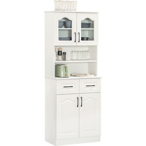 Kitchen Cupboard, Freestanding Storage Cabinet with 2 Adjustable Shelves, 2 Drawers and Open Counter for Living Room, Dining Room, 168cm, White