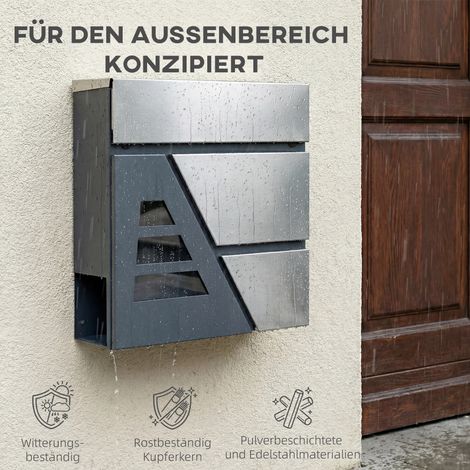 Boîte aux lettres extérieure anti-pluie avec support pour journaux et 2 clés, gris anthracite pour mur (1/4)