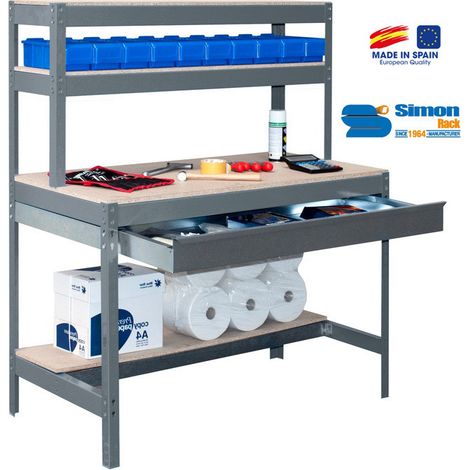 SimonRack - Werkbank-Bausatz mit Schublade 1440x900x750mm - BT-1 BOX 900 DUNKELGRAU/HOLZ (1/3)