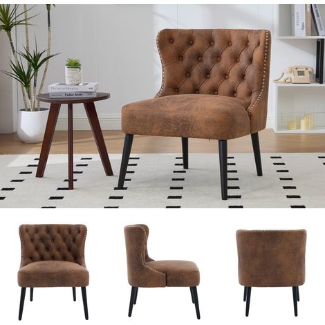 poltrona relax 61x65x80cm - Design capitonné sans Accoudoirs avec Rivets - portata 250 kg - Tissu Technologique - marrone (1/5)