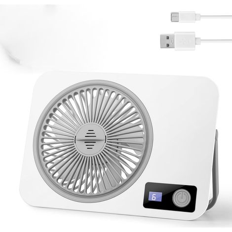 Portable, ultra-thin, powerful and quiet battery-operated desk fan, ideal for travel, with adjustable volume. (1/5)