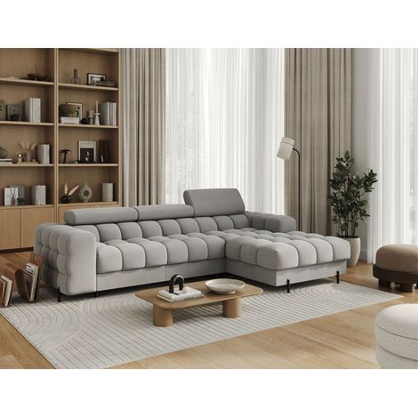 Ecksofa mit Schlaffunktion Sofa FERROL Stoff Paros Hellgrau Ottomane Rechts (1/5)