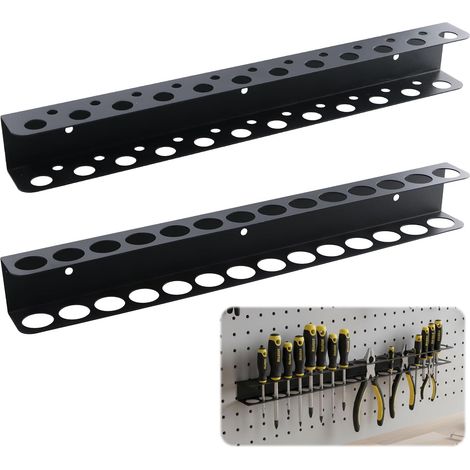 2-teiliger, 40 cm langer Wandwerkzeughalter für Schraubendreher und Zange (A+B-Wandhalterung, 14 & 19 Löcher), inklusive 8 Schrauben und Dübeln, für Garage, Werkstatt, Werkbank und Zuhause, Schwarz (1/5)
