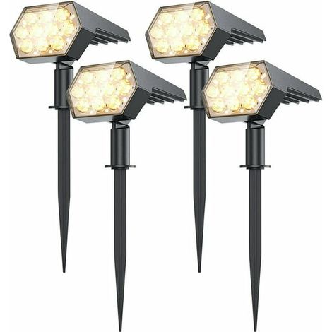92LED Outdoor Solar Lights Solar Spotlights Landscape Spotlights 3 Lighting Modes IP67 Waterproof Solar Lamps for Yard Garden Porch Walkway Patio, Warm White-4pcs (1/5)