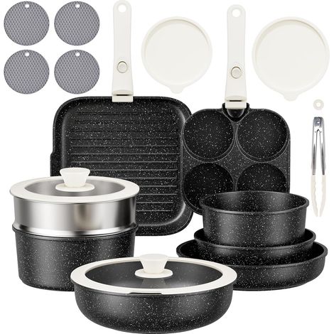 Induction Cookware with Detachable Handles, Non-Stick Pan and Saucepan Sets with Lids, Frying Pan PFOA Free Grill Pans, Steak Pan, Omelette Pans (1/5)
