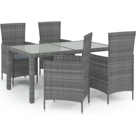 Maison Exclusive - Set da Pranzo da Esterno 5 pz con Cuscini in Polyrattan Grigio (1/5)