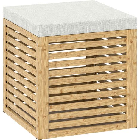 Coffre de rangement/tabouret, 54,76 l, finition stratifiée, structure en bambou naturel, 40 x 40 x 47 cm, bois naturel (1/5)