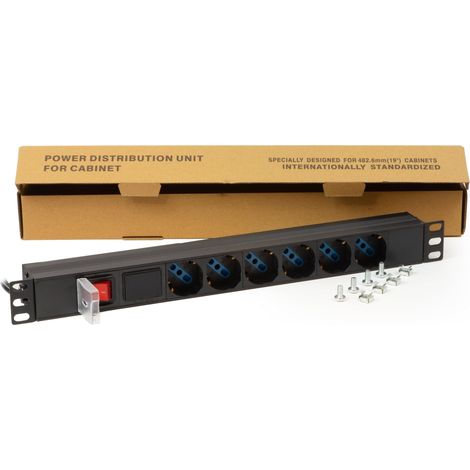 Link LK10059 Multipresa Rack 19'' 6 Prese Schuko Universali 16A 3500W Display Carico 1U colore Nero (1/5)