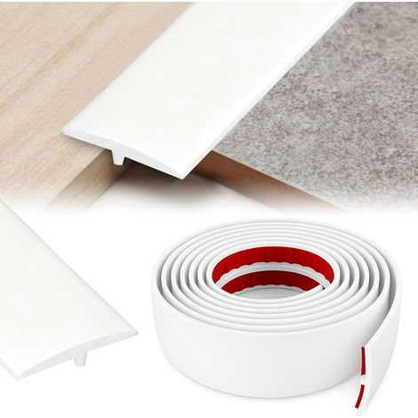 Barre de Seuil Adhesive, 5 CM x 1 M Seuil de Porte Adhesif En Forme de T, Seuil de pour la Jonction Entre Deux Dalles de Sol (Blanc) (1/5)