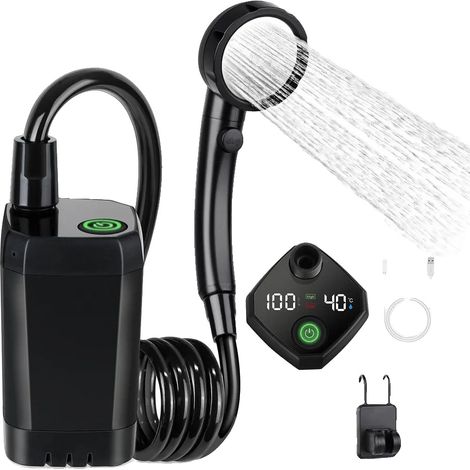 Ducha portátil para camping, pantalla totalmente digital, batería recargable, color negro, 6000 mAh. (1/2)