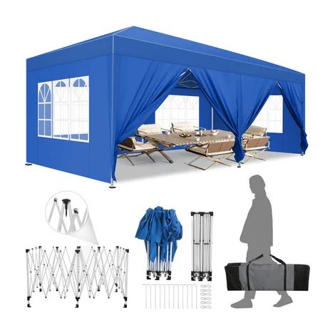 Carpa plegable de jardín. Gazebo impermeable plegable 3x6m con paneles laterales. Carpa de exterior. Altura ajustable. Protección UV 50+. y agua, Barnum plegable para bodas, picnics, mercados, Azul (1/5)