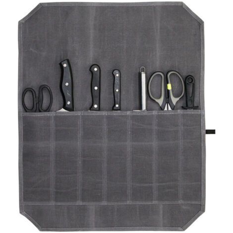 Waxed Canvas Knife Bag Kitchen Knives Bag with 7 Slots Rolling Bag Portable Knife Case Knives Case for Leisure and Camping (1/5)