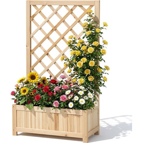 Jardinière surélevée avec treillis en bois, jardinière avec tuteur pour plantes grimpantes, parterre de jardin vertical pour fleurs, légumes et herbes, jardinière pour balcon, terrasse et jardin (1/5)