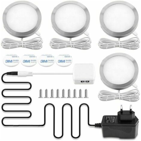 Lampe de Placard LED Éclairage, spot LED Intérieur, Rond Ultra slim Blanc Chaud 3000K, pour Salle de Bain, Toilette, Cuisine, Salon, Couloi, Lot de 4 [Classe énergétique A++] (1/4)