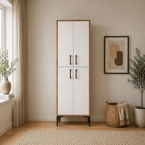 Wandschrank Walnuss Weiß Melamin 200x60x35 cm - Berlin