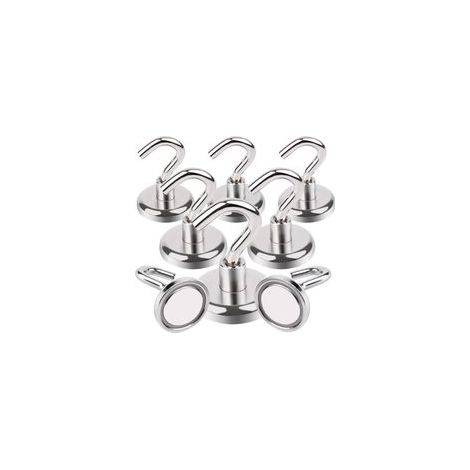 Lot de 8 crochets magnétiques extra forts, 32 mm aimants en néodyme force de traction extra forte 38 kg, aimant avec crochet aimants puissants