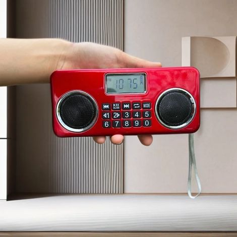 Mini radio FM portable avec deux haut-parleurs, écran LED, Bluetooth sans fil, haut-parleur 5,3 pouces, lecteur de musique, compatible avec les dossiers, les cartes TF et l'interface USB. (1/5)