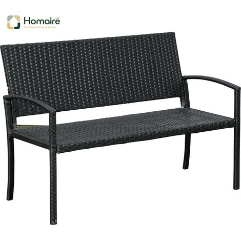 HOMAIRE Polyrattan Gartenbank 2-Sitzer Schwarz für Garten & Terrasse