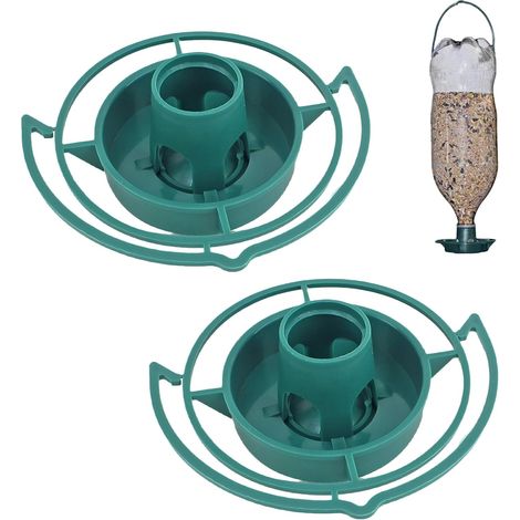 Mangeoire pour oiseaux avec 2 mangeoires en plastique vert pour oiseaux sauvages - Mangeoire suspendue pour l'extérieur - Distributeur de nourriture dans le jardin, la terrasse, le balcon (1/5)