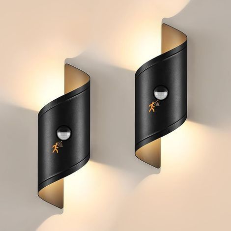 LED Lampe d'extérieur Avec Détecteur de Mouvement, Applique Intérieure Noire 14W, éclairage Extérieur IP65 étanche 3000K Blanc Chaud, Applique Murale d'extérieur pour Balcon, 2 Pcs (1/5)