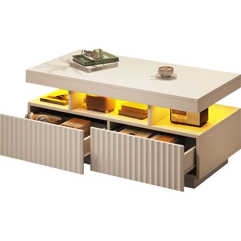 Table basse Blanc, LED, 100 x 50 x 45 cm, particle board, moderne, pratique, avec rangement, pour salon, élégant (1/5)