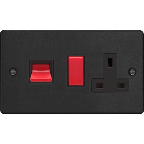 Varilight 45A Cooker Panel with 13A Double Pole Switched Socket Outlet Red Rocker Matt Black