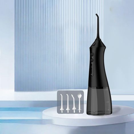 Jet Dentaire Hydropulseur et Irrigateurs Oral avec 3 Modes de Pression d'eau et 4 Embouts Remplaçables, Rechargeable et Étanche IPX7, Réservoir 320ML (Noir) (1/5)