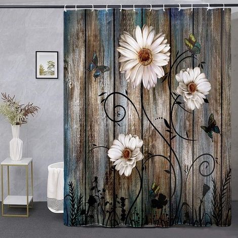 Rideau de douche taille S, hauteur 180 cm x largeur 180 cm, rideau de salle de bain, rideau de douche à motif floral, rideau de douche élégant (1/5)
