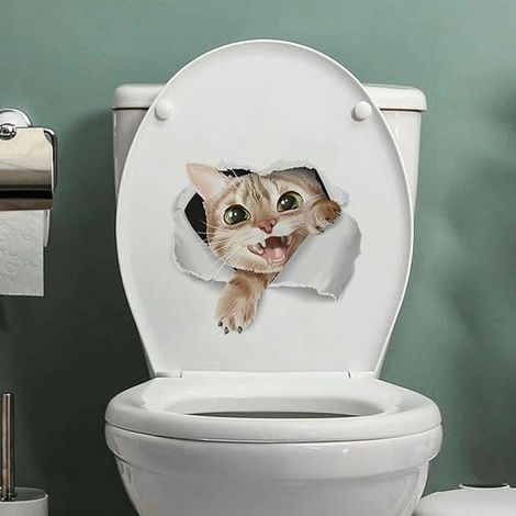 30 x 25 cm, 2 piezas, pegatinas autoadhesivas de pared con diseño de gato para tapa de inodoro, divertidas pegatinas impermeables de PVC para asiento de inodoro, pegatinas de pared (1/5)