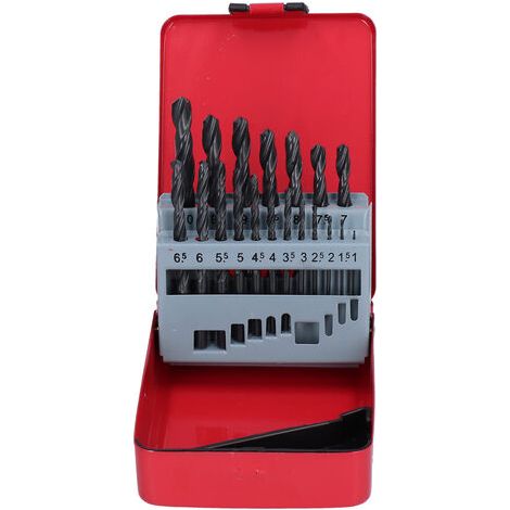 19 brocas helicoidales HSS, accesorios para taladros, con caja de almacenamiento roja para taladrar agujeros M35. (1/5)