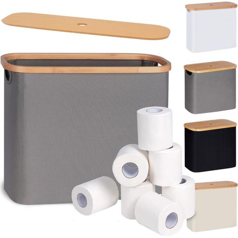 efluky – Papelera con tapa, soporte para papel higiénico independiente, para el baño, gris (1/5)