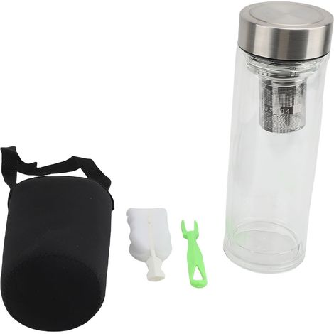 Bouteille Thé Portable Transparent Double Paroi Verre Borosilicate – Avec Passoire Inox Maison Extérieur 1000ml (1/5)