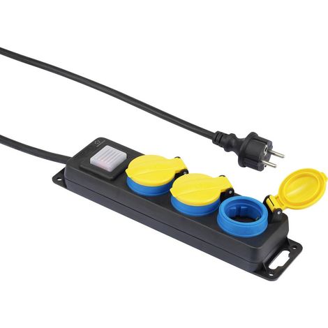 Renkforce 350E-CMB Multipresa con interruttore 3 scomparti Nero, Giallo, Blu Schuko 1 pz.