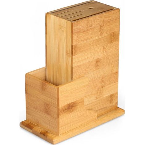 Bloc à couteaux en bois naturel à 6 emplacements, organisateur de rangement pour couteaux (1/5)