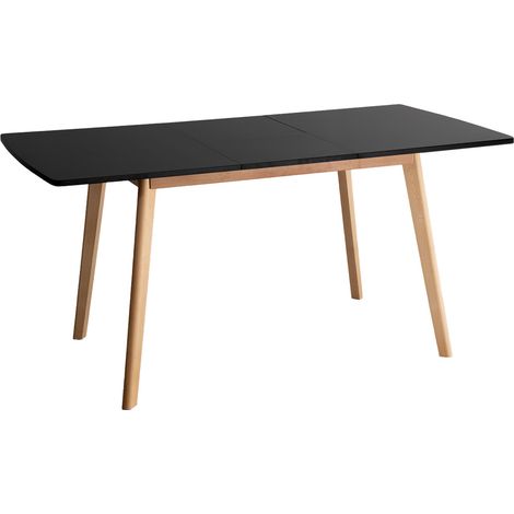 Happy Garden – Table extensible scandinave HELGA 120/160cm – Rallonge papillon pour 6 personnes – Plateau MDF noir – Pieds en bois de hêtre