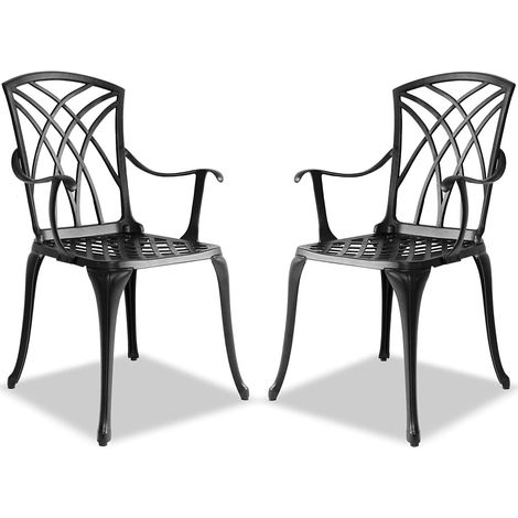 Centurion Supports OSHOWA 2-Large Garden & Patio Bistro Chairs with Armrests in Cast Aluminium Black (1/5)