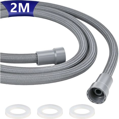 Flexible Douche en Nylon 2m, Raccord Fileté Universel G1/2", avec 3 Joints d'étanchéité, Haute Pression de Remplacement Tuyau de Douche Salle de Bains, Anti-Torsion, Anti-Pliure, Antifuite (1/5)