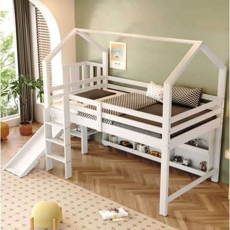 letto salvaspazio 90x200 con scivolo cassetti bianco HAVRYA (1/5)