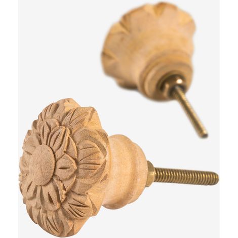 Sklum – Lot de 2 poignées en bois de manguier – Forme circulaire – Finition naturelle – Pour meubles – Dimensions 1x3,5x7cm (1/4)