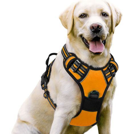BEBUSINGOTO Arnés para perros naranja, ajustable, reflectante, antiarañazos, fácil de poner, con asa de control, transpirable, duradero, para perros medianos y grandes, M (1/5)