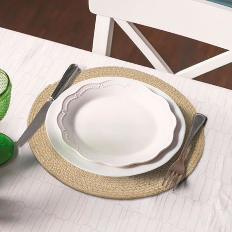 Lot de 4 sets de table ronds, lin tissé naturel, antidérapants, résistants à la chaleur, décoration cuisine salle à manger (1/5)