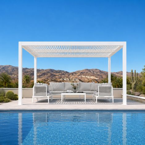 PURPLE LEAF Pergola Bioclimatique 4,24 x 3 m Pergola Aluminium Lames Orientables Superficie 12,72 m2 Tonnelle de Jardin Exterieur Belvédères pour Patio Terrasse Exterieur, Blanc