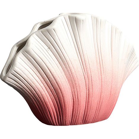 Jarrón decorativo de cerámica para hidroponía con diseño de concha rosa y blanca (grande) (1/4)