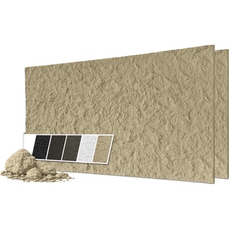 HEXIM Wandpaneele 3D Steinoptik 120x60cm – PU Wandverkleidung in Bruchstein-Felsen Kunststoff-Steinwand 2cm Stärke: 2 Paneele, A007-15  Beige (1/5)