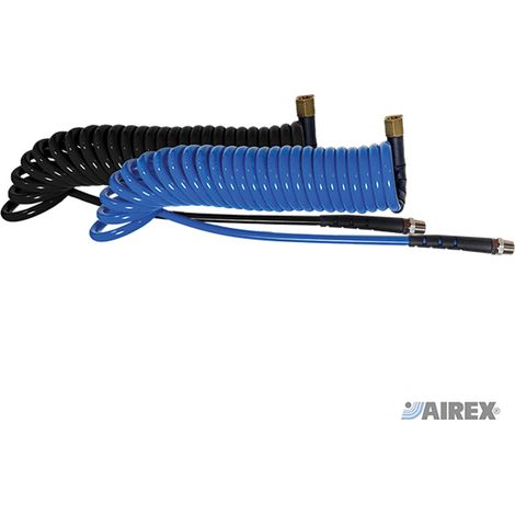 TUBO ARIA COMPRESSA SPIRALE IN POLIURETANO 5x8mm 4mt CON RACCORDI M/F 1/4 AIREX (1/2)