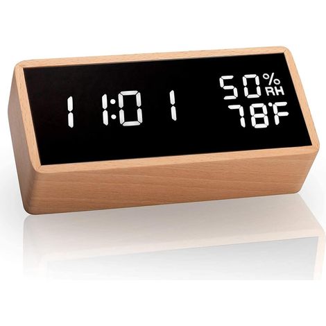 Elektronischer Wecker, digitaler Wecker aus Holz mit 3 Alarmstufen (1/5)